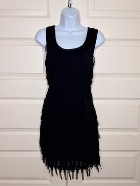 Black Sleeveless Fringe Mini Dress